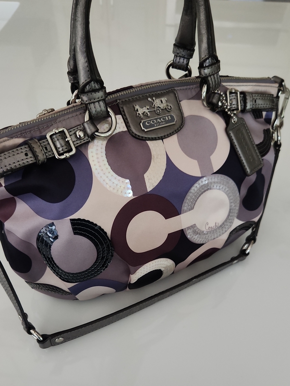 Rare Collectible Coach Madison Sophia Satchel Graphic Op Art Sequin Handbag